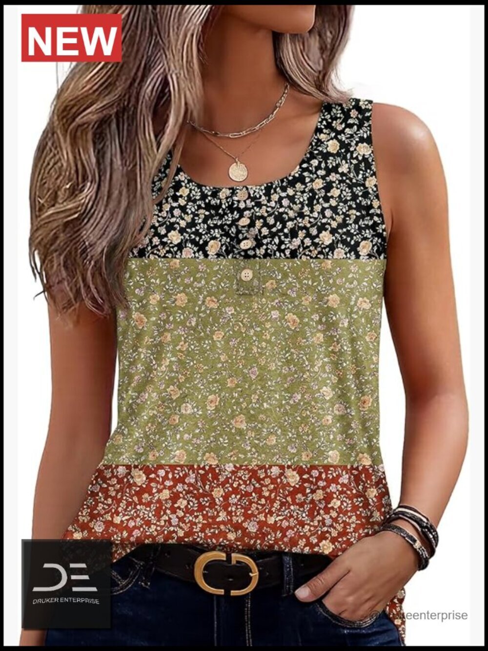 Sleeveless Button Henley Tank Top Crew Neck Summer Blouse Casual